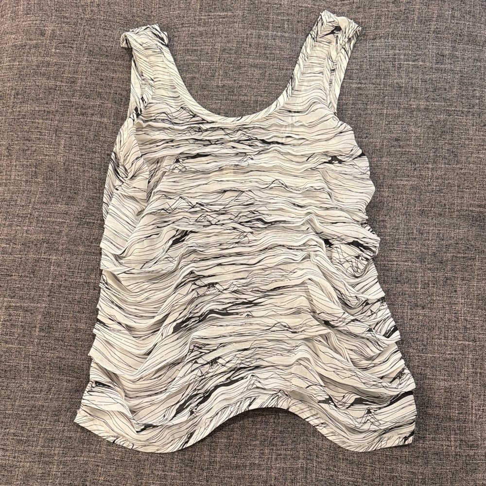 silence + noise White Tank Top with Black Wave Print-XS
